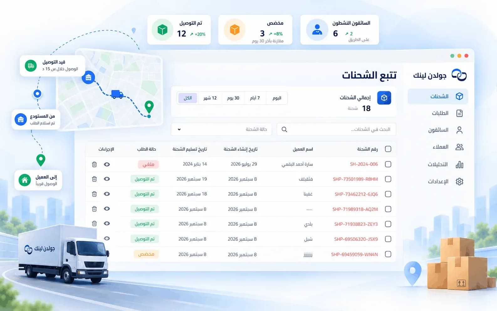 واجهة إدارة الشحنات في جولدن لينك